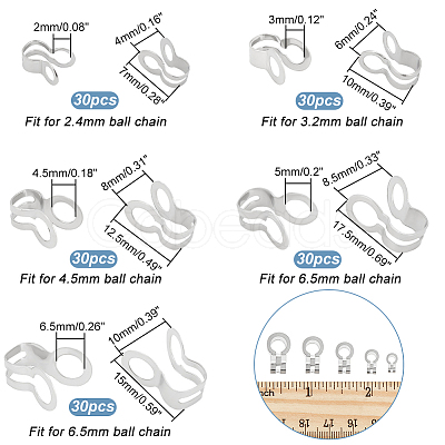 Nbeads 150Pcs 5 Style 304 Stainless Steel Ball Chain Connectors STAS-NB0001-73-1