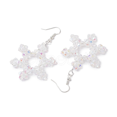 Snowflake Glass Dangle Earrings EJEW-TA00474-1