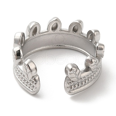 Non-Tarnish 304 Stainless Steel Leaf Open Cuff Ring for Women RJEW-I098-14P-1