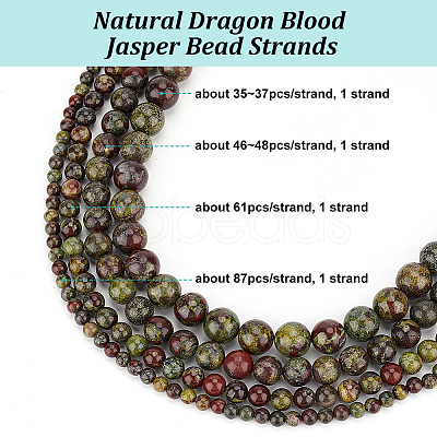 Olycraft 4 Strands 4 Styles Natural Dragon Blood Jasper Bead Strands G-OC0005-10-1