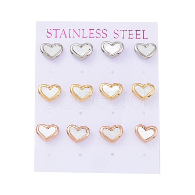 Heart 304 Stainless Steel Shell Stud Earrings STAS-D188-10-1