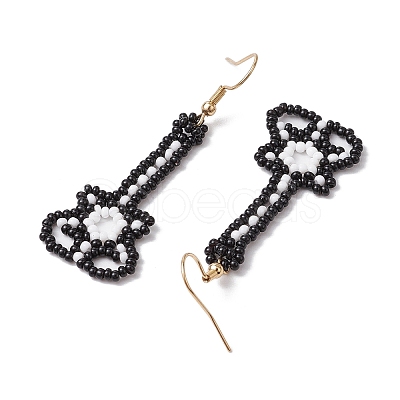 Glass Seed Bead Guitar Dangle Earrings EJEW-MZ00274-1