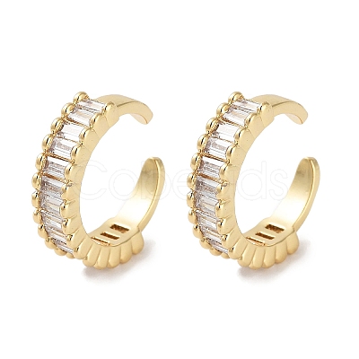 Rectangle Brass Cubic Zirconia Cuff Earrings for Women EJEW-E310-09G-1