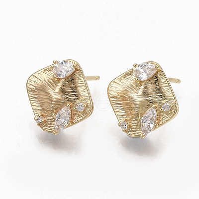 Brass Clear Cubic Zirconia Stud Earring Findings ZIRC-Q021-065G-NF-1