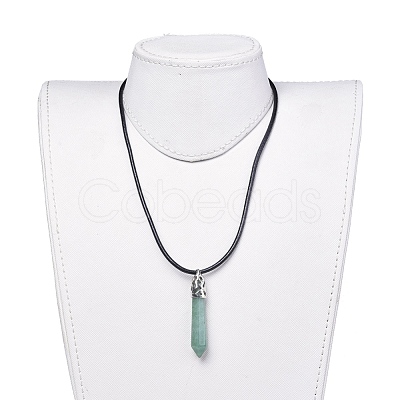 Pointed Natural Gemstone Pendant Necklaces NJEW-JN02550-1