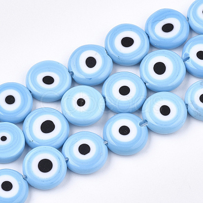 Handmade Evil Eye Lampwork Beads Strands X-LAMP-S191-02D-09-1