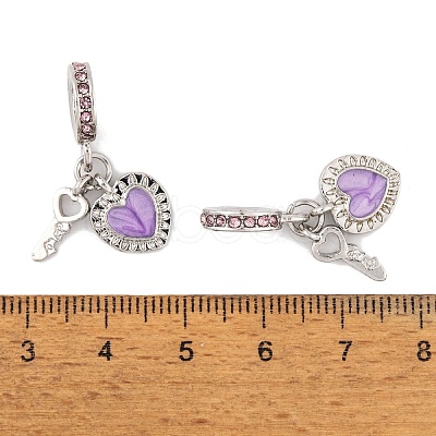 Rack Plating Alloy Light Rose Rhinestone European Dangle Charms FIND-C055-27P-02-1