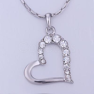 Trendy Real Platinum Plated Eco-Friendly Tin Alloy Czech Rhinestone Heart Pendant Necklaces NJEW-BB13780-P-1