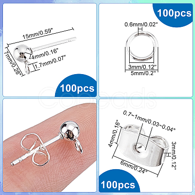 PandaHall Elite 100Pcs 304 Stainless Steel Ball Stud Earring Post FIND-PH0006-65-1