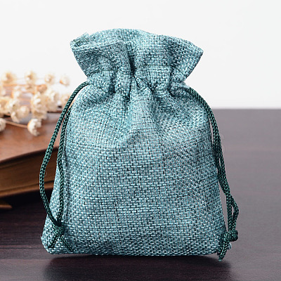 Polyester Imitation Burlap Packing Pouches Drawstring Bags X-ABAG-R005-9x12-07-1