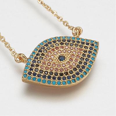 Brass Micro Pave Cubic Zirconia Pendant Necklaces NJEW-j051-10G-1