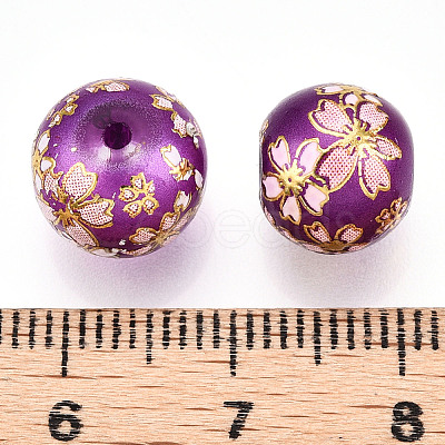 Flower Picture Printed Glass Round Beads GLAA-J089-10mm-B03-1