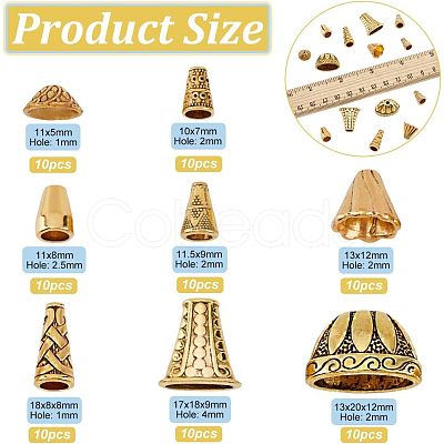 Nbeads 80Pcs 8 Style Tibetan Style Alloy Beads Cone & Caps FIND-NB0003-15-1