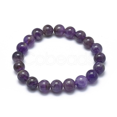 Natural Amethyst Bead Stretch Bracelets BJEW-K212-B-034-1