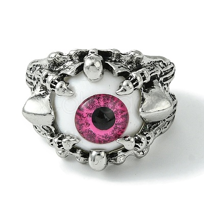 Evil Eye Alloy Acrylic Adjustable Rings RJEW-K275-51AS-02-1