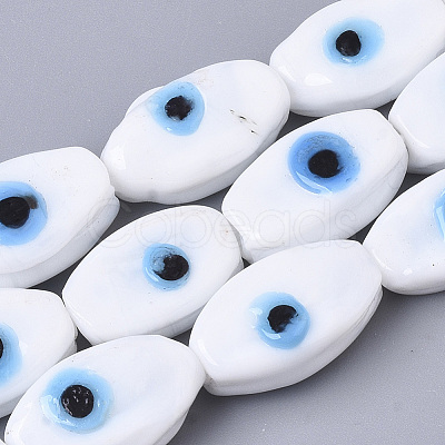 Handmade Evil Eye Lampwork Beads Strands X-LAMP-R143-05-1