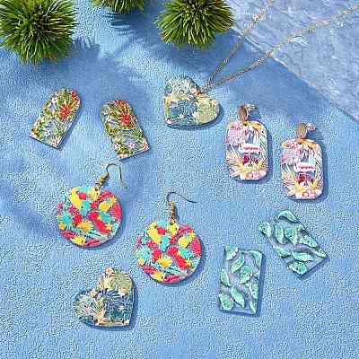 20Pcs 5 Style Printed Transparent Acrylic Pendants MACR-SZ0001-77-1