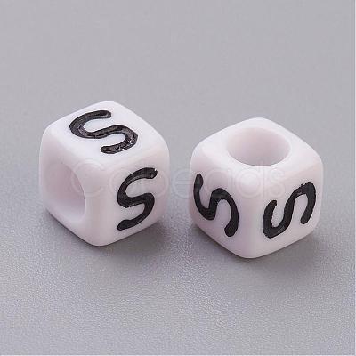 6MM Letter S White Letter Acrylic Cube Beads X-PL37C9308-S-1