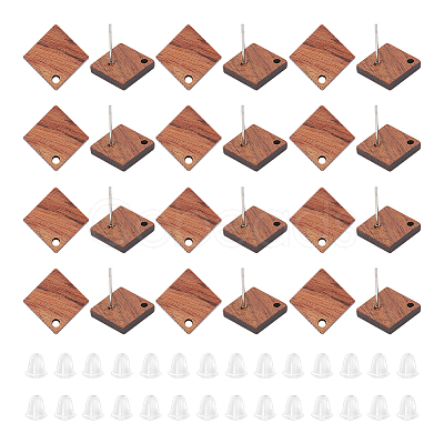 Unicraftale 30Pcs Camel Natural Wood Stud Earrings EJEW-UN0002-33B-1