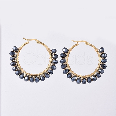 Electroplate Glass Faceted Rondelle Hoop Earrings EJEW-JE04021-04-1