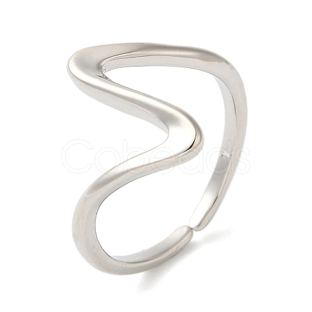 Rack Plating Wave Brass Open Cuff Ring for Women RJEW-S413-04P-1