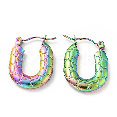 Ion Plating(IP) Rainbow Color 304 Stainless Steel Rectangle Chunky Hoop Earrings for Women EJEW-G293-05M-1