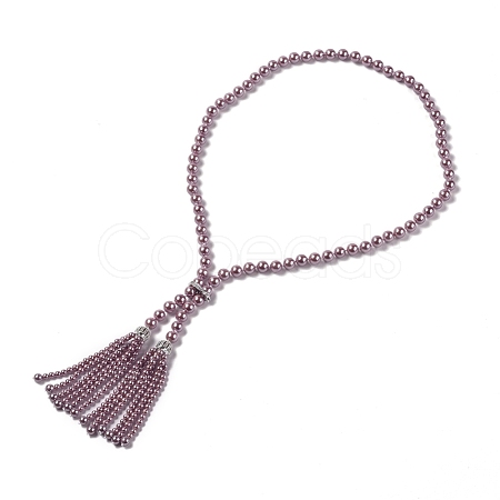 (Jewelry Parties Factory Sale)Electroplated Shell Beaded Tassel Necklaces NJEW-G329-03C-1