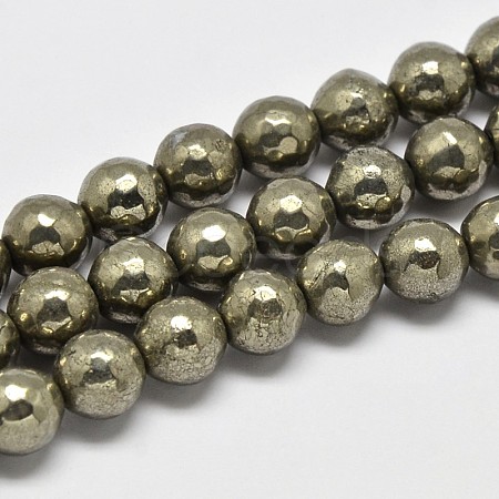 Natural Pyrite Round Beads Strands G-F197-07-8mm-1