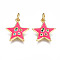 Brass Micro Pave Cubic Zirconia Enamel Charms, with Jump Rings, Nickel Free, Star, Real 16K Gold Plated, Deep Pink, 15x13.5x2mm, Jump Ring: 5x0.8mm, 3mm inner diameter