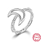 Rhodium Plated 925 Sterling Silver Finger Ring, Hollow Moon, Platinum, Inner Diameter: 18mm