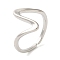 Rack Plating Wave Brass Open Cuff Ring for Women, Long-Lasting Plated, Lead Free & Cadmium Free, Platinum, 13.5mm