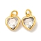 Brass Micro Pave Clear Cubic Zirconia Pendants, Heart, with Jump Ring, Real 18K Gold Plated, 9x7x3mm, Hole: 3mm