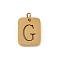 304 Stainless Steel Charms, with Jump Ring, Golden, Rectangle with Letter Charm, Letter G, 12.5x9.5x1.5mm, Hole: 3mm