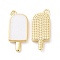 Ion Plating(IP) Brass Enamel Pendants, Ice-Lolly, Real Platinum Plated, Real 18K Gold Plated, White, 20x9x2mm, Hole: 1.5mm