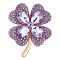 Cubic Zirconia Clover Brooch Pin, Golden Alloy Badge for Backpack Clothes, Purple, 42x50mm