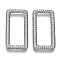 Brass Micro Pave Cubic Zirconia Linking Rings, Rectangle, Nickel Free, Clear, Real Platinum Plated, 34x17.5x3mm, Inner Diameter: 10.5x27.5mm