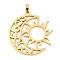 304 Stainless Steel Pendants, Laser Cut, Moon with Sun Charm, Real 18K Gold Plated, 35x33x1.5mm, Hole: 6x3mm