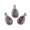 304 Stainless Steel Pave Natural Amethyst Teardrop Charms, Stainless Steel Color, 10.5x6x4mm, Hole: 1.4mm