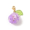 Flower Glass Pendant Decoration, 304 Stainless Steel Lobster Claw Clasps Charms for Bag Ornaments, Medium Orchid, 40mm