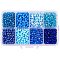 Mixed Style 6/0 Round Glass Seed Beads, Blue, 4mm, Hole: 1.5mm, about 1900pcs/box