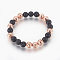 Natural Lava Rock Beaded Stretch Bracelet, with Electroplated Lava Rock Beads, Round, Rose Gold Plated, 2-1/8 inch(5.3cm)