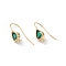 Real 18K Gold Plated Brass Earring Hooks, with Cubic Zirconia and Vertical Loops, Teardrop, Cadmium Free & Nickel Free & Lead Free, Green, 24~25mm, Pendant: 11x6mm, Hole: 1.2mm, 20 Gauge, Pin: 0.8mm