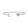 Anti-Tarnish Heart & Letter Rhodium Plated 925 Sterling Silver Micro Pave Cubic Zirconia Cuff Bangles for Women BJEW-C062-01L-P-1