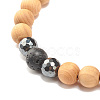 Natural Wood & Lava Rock & Synthetic Hematite Round Beaded Stretch Bracelet with Yoga Symbol Charm BJEW-JB07807-5