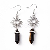 Natural Tiger Eye Bullet with Sun Dangle Earrings EJEW-I276-01P-08-2