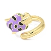 Enamel Leopard Open Cuff Ring with Cubic Zirconia RJEW-Q168-01G-2