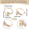 Beebeecraft 4Pcs Brass Micro Pave Clear Cubic Zirconia Cuff Ring Setting KK-BBC0008-81-2