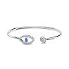 Evil Eye Rhodium Plated 925 Sterling Silver Micro Pave Cubic Zirconia Cuff Bangles for Women BJEW-C062-02P-1