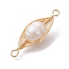 Natural Cultured Freshwater Pearl Copper Wire Wrapped Connector Charms PALLOY-JF02519-02-4