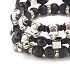 3Pcs 3 Style Synthetic Turquoise(Dyed) & Natural Lava Rock Braided Bead Bracelets Set with Alloy Skull BJEW-JB07865-4